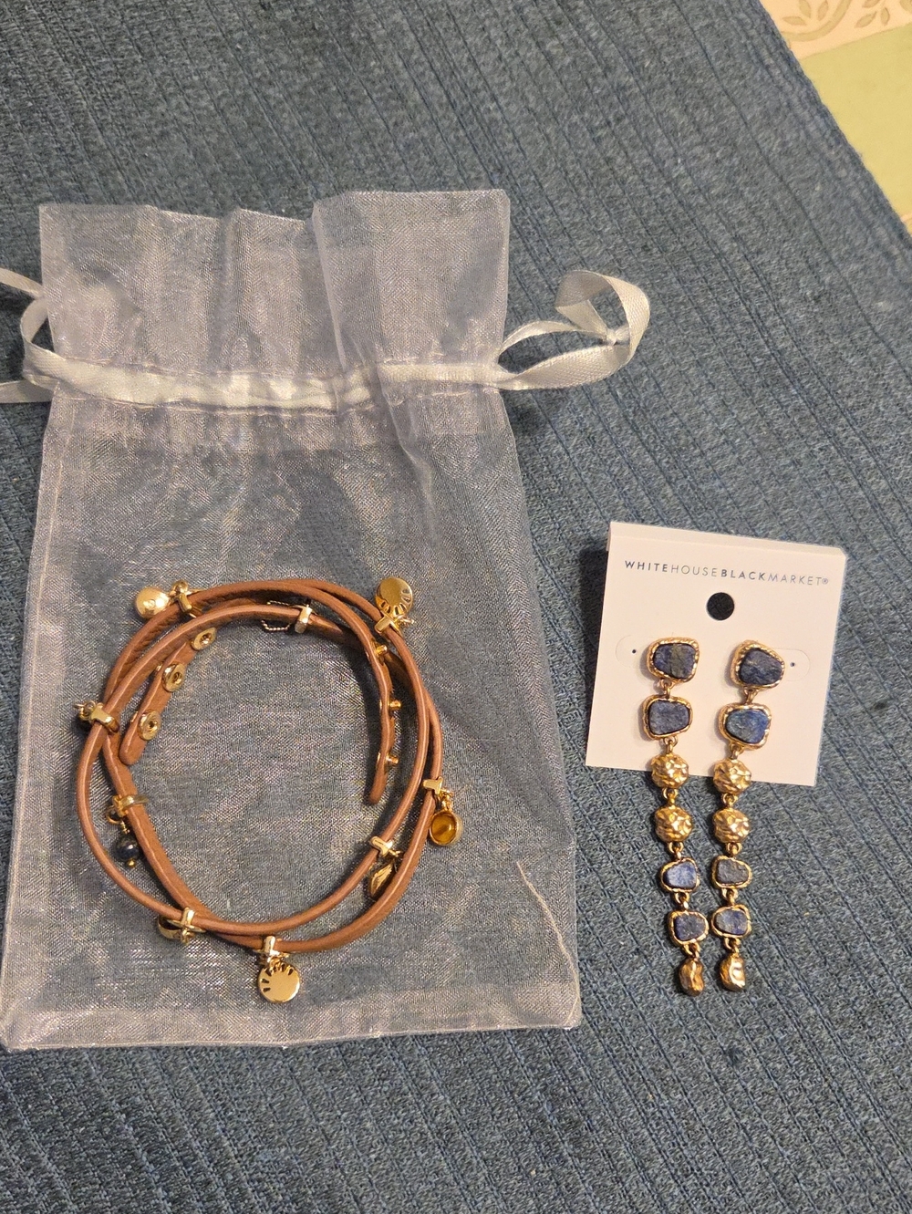 WHBM Earrings And Leather Adjustable Bracelet Set